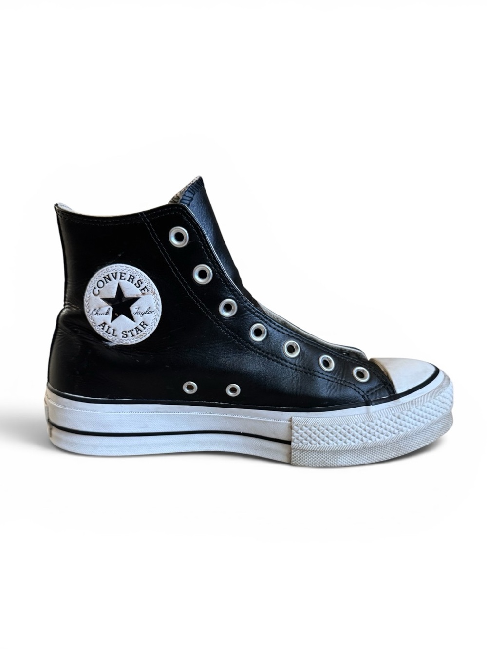 Converse Chuck Taylor Hi Top Leather Platform Sneakers Black White Size 8.5